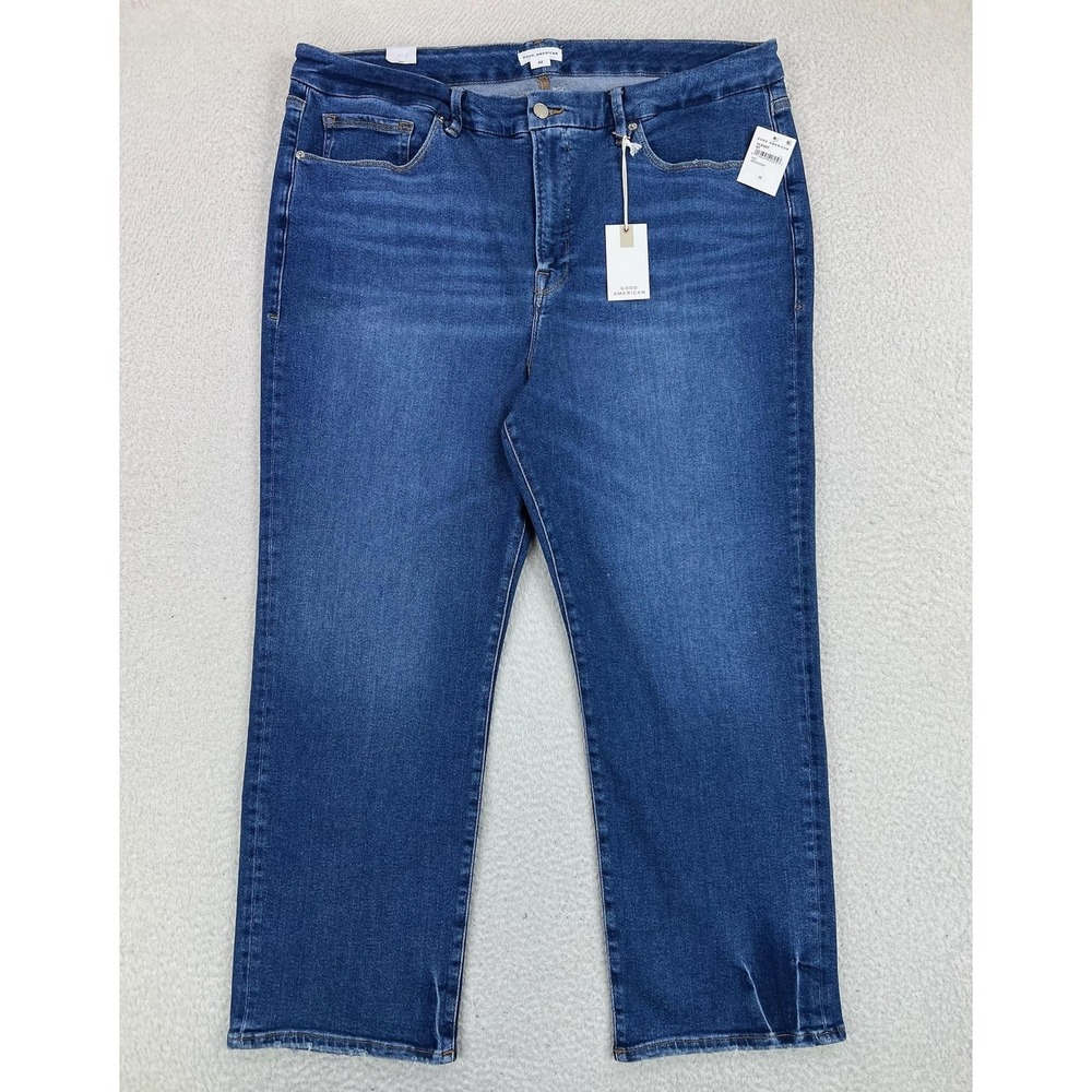 Good American Good Legs Straight Jeans Womens 22 Blue Med Wash High Rise Stretch